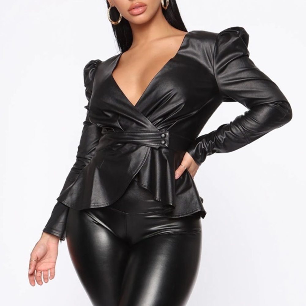 NWT Girl In The City PU Leather Blouse - Black